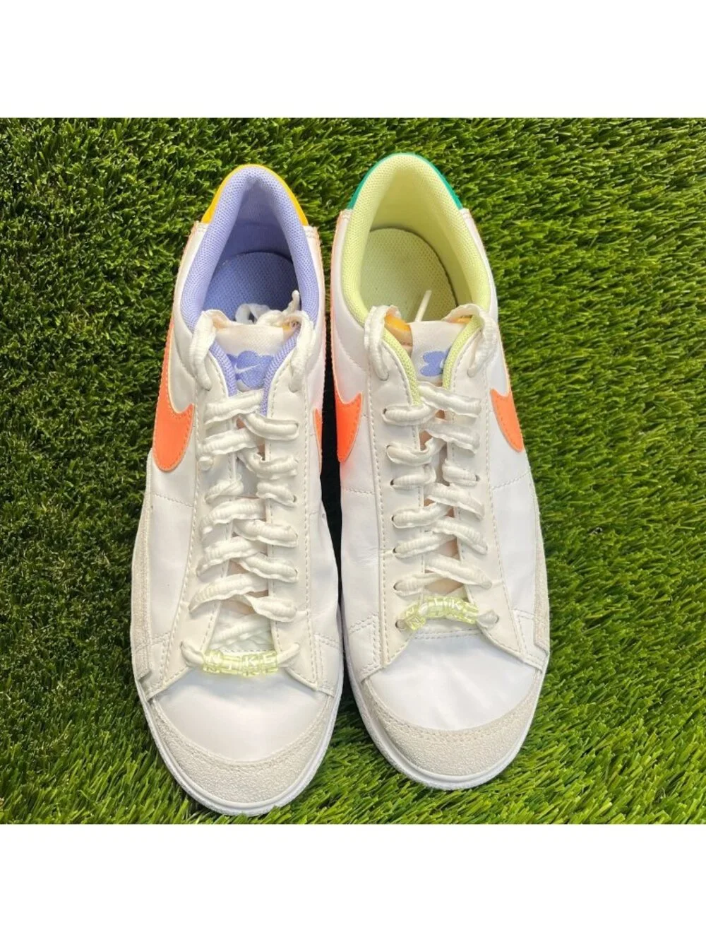 Nike Blazer Low Platform Womens Size 8.5 White Orange Athletic Shoes Sneakers